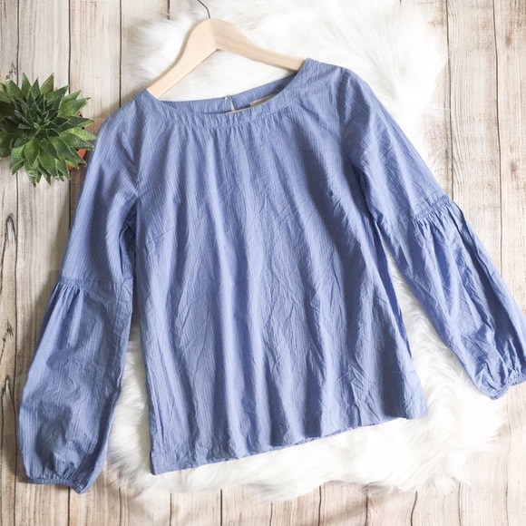 Loft Blue Pinstripe Blouse with Pirate Sleeves - Picture 2 of 5